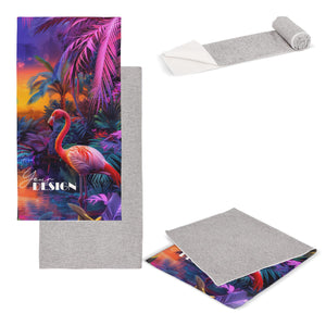 Asciugamano ad asciugatura rapida R-PET 50x100cm Bianco / grigio - personalizzabile con logo