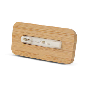 Badge portanome in bambù con spilla natural - personalizzabile con logo