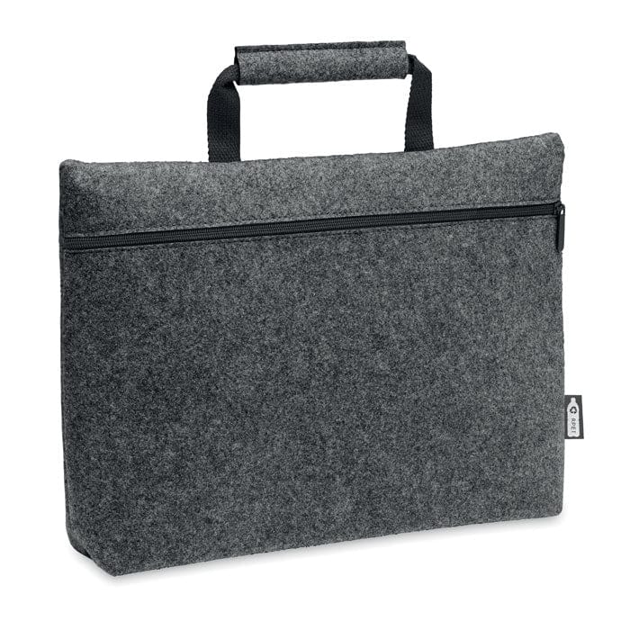Borsa laptop in feltro RPET con manico grigio scuro - personalizzabile con logo