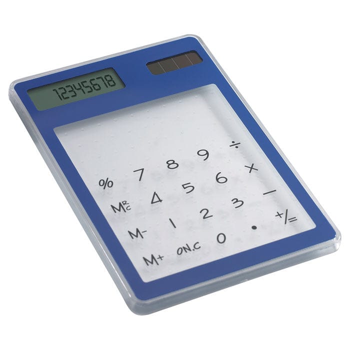 Calcolatrice 8 cifre touchscreen blu - personalizzabile con logo