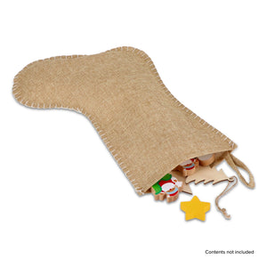 Calza di Natale in  juta con cuciture decorative 45 cm natural - personalizzabile con logo
