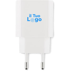 Caricatore USB a 2 porte, 20W Bianco - personalizzabile con logo
