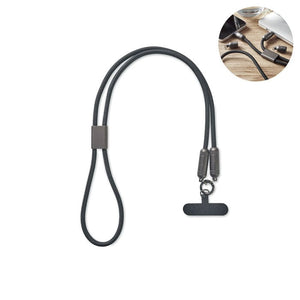 Cavo con cordino porta telefono 60W Nero - personalizzabile con logo