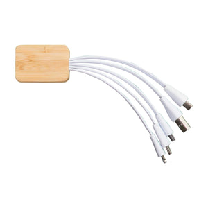 Cavo di ricarica in bambù con R-PET Bianco - personalizzabile con logo