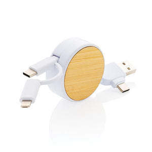 Cavo retrattile Ontario 6 in 1 in plastica riciclata RCS bianco - personalizzabile con logo