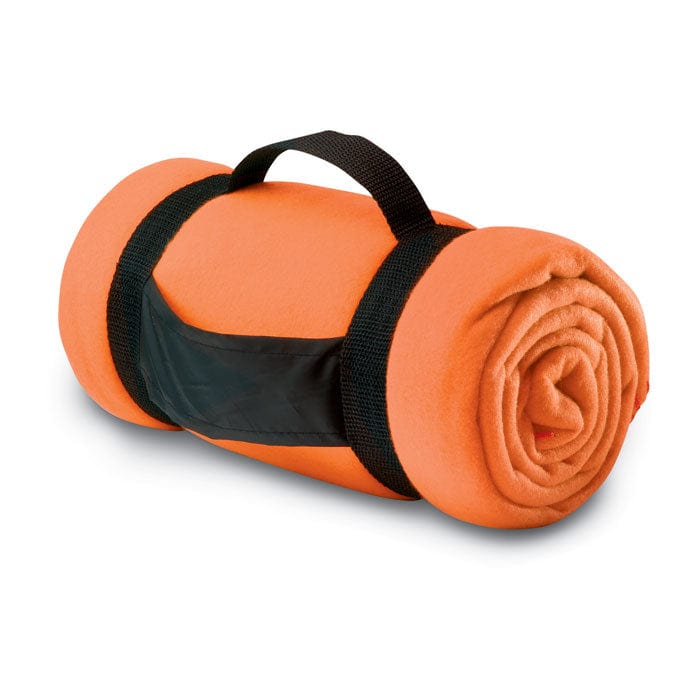 Coperta in pile con manico arancione - personalizzabile con logo