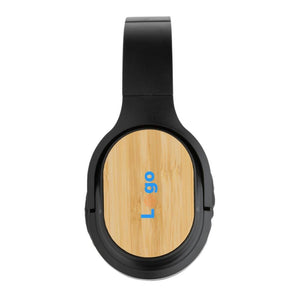 Cuffie wireless pieghevoli Elite RCS in bambù nero - personalizzabile con logo