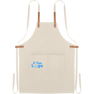 Grembiule in cotone organico con inserti natural beige - personalizzabile con logo