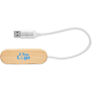Hub USB a 3 porte in bamboo Randall beige - personalizzabile con logo