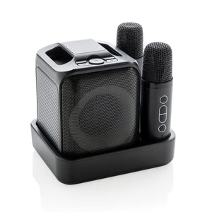 Karaoke con doppio microfono Singvibe in plastica RCS nero - personalizzabile con logo