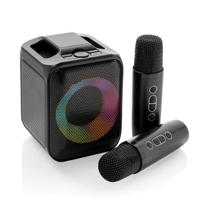 Karaoke con doppio microfono Singvibe in plastica RCS nero - personalizzabile con logo
