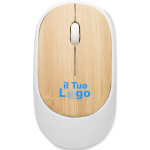 Mouse senza fili in bambù bianco - personalizzabile con logo
