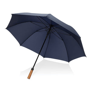 Ombrello automatico Tony 30" manico acacia rPET Aware™ blu navy - personalizzabile con logo