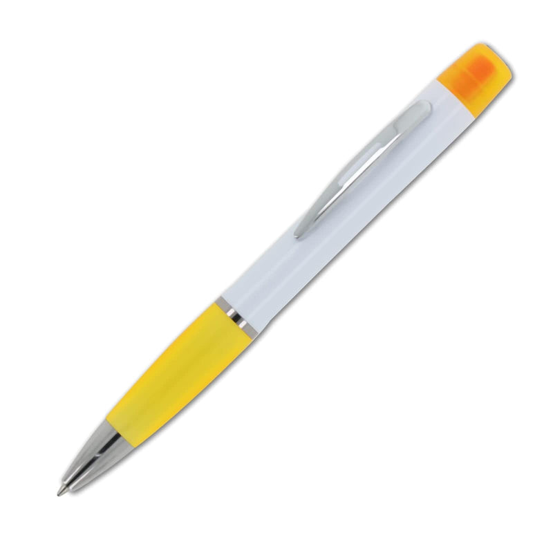 Penna a sfera con evidenziatore tricolore Giallo - personalizzabile con logo