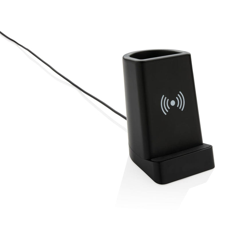 Porta penne wireless 5W logo retroilluminato nero - personalizzabile con logo