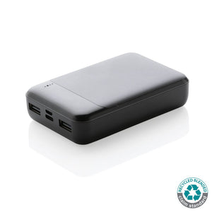 Powerbank da 10.000 mAh in plastica riciclata RCS CLASSY nero - personalizzabile con logo