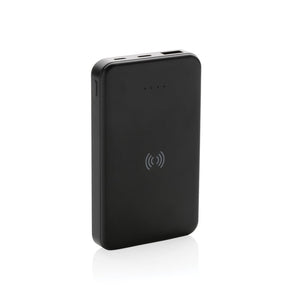Powerbank wireless 5W da 5.000 mAh in plastica riciclata RCS nero - personalizzabile con logo