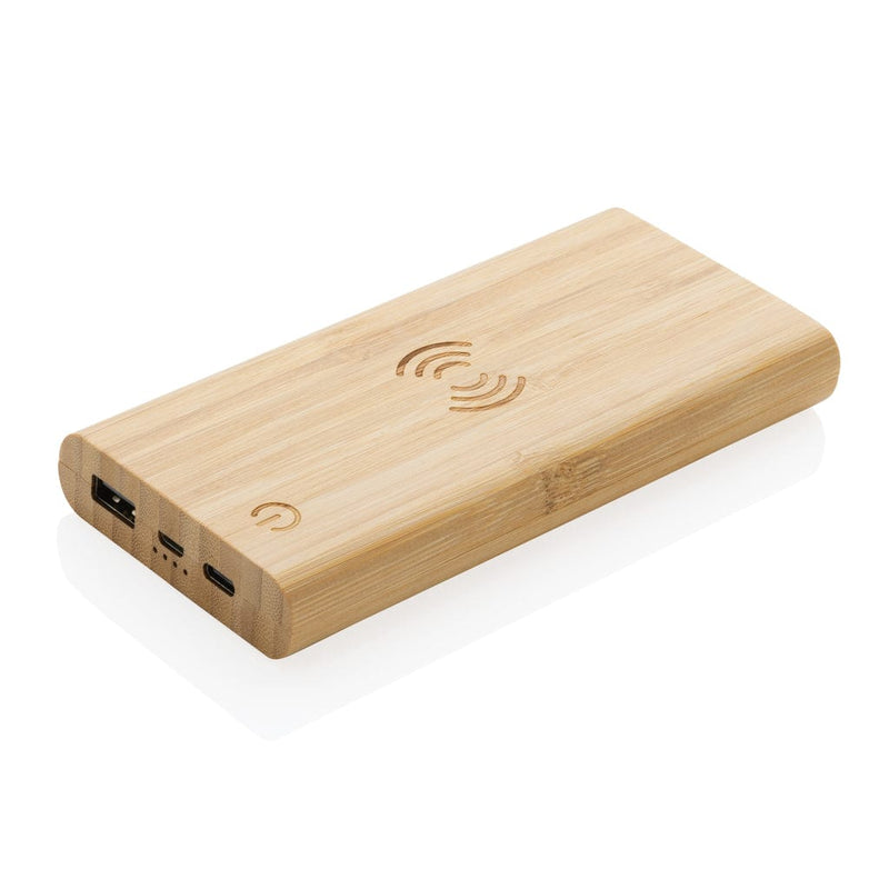 Powerbank wireless 8000 mAh 5W in bambù FSC marrone - personalizzabile con logo