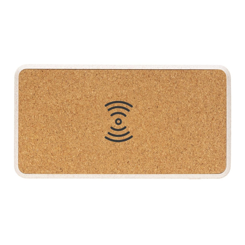 Powerbank wireless 8000 mAh in sughero e grano marrone - personalizzabile con logo