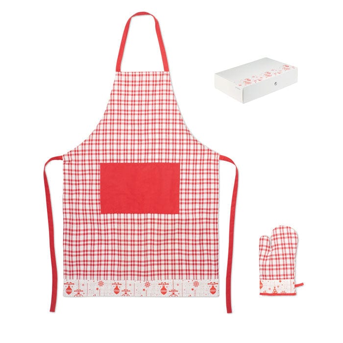 Set da cucina natalizio 200 gr/m rosso - personalizzabile con logo