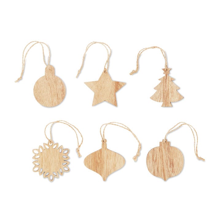 Set decorazioni natalizie in legno beige - personalizzabile con logo
