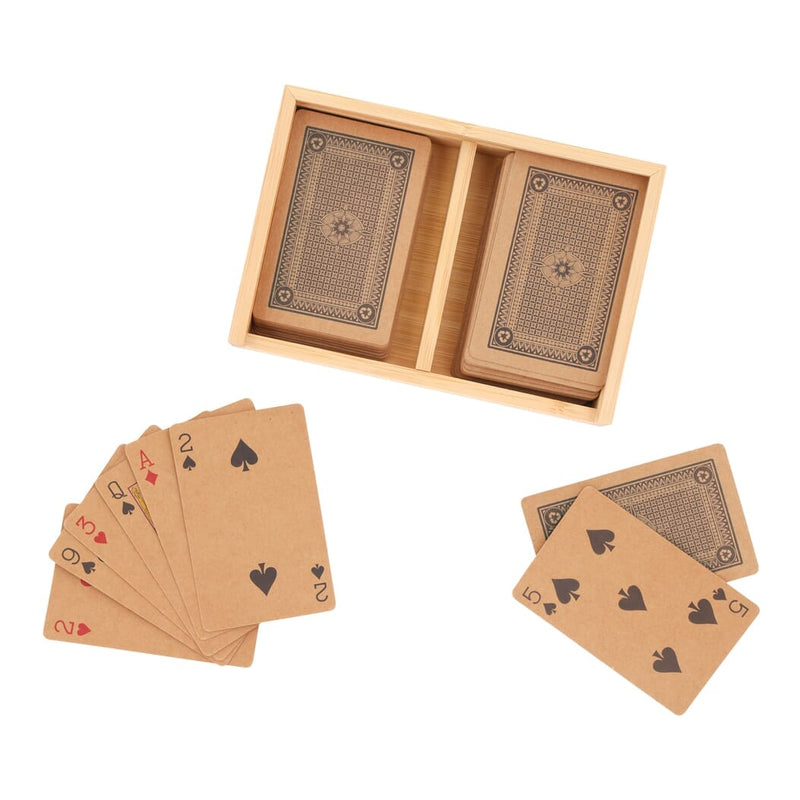 Set di carte da gioco in scatola di bambù beige - personalizzabile con logo