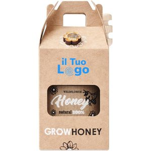 Set vasetto di miele millefiori beige - personalizzabile con logo