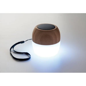 Spaker in bamboo 5.0 con luce d'atmosfera a 4 colori e tracolla beige - personalizzabile con logo