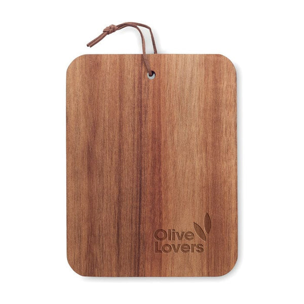 Tagliere in legno di acacia quadrato beige - personalizzabile con logo