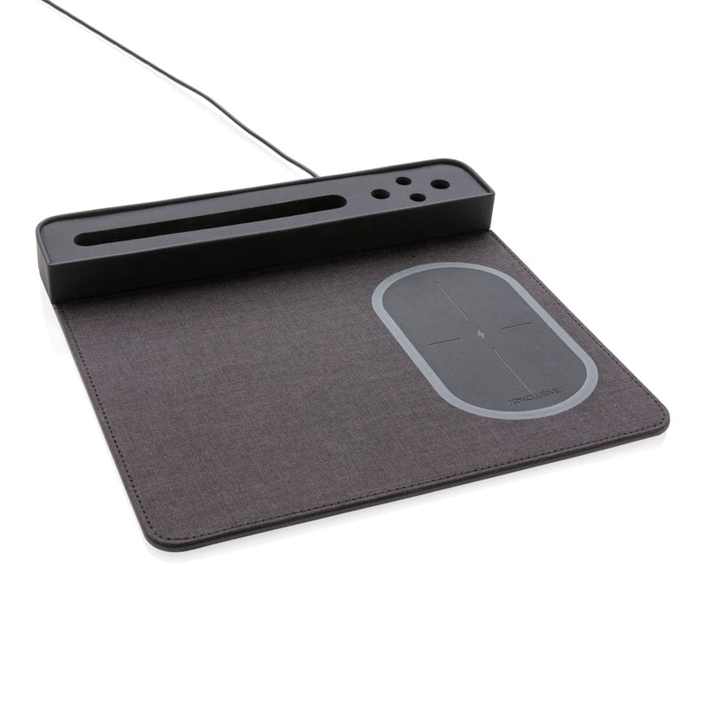 Tappetino mouse Air con ricarica wireless 5W e USB nero - personalizzabile con logo