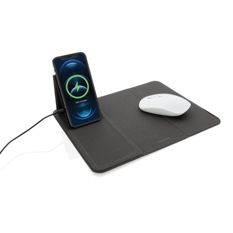 Tappetino mouse con ricarica wireless 10W Artic Magnetic nero - personalizzabile con logo