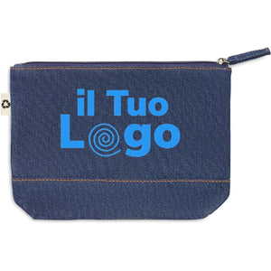 Trousse in denim riciclato blu - personalizzabile con logo