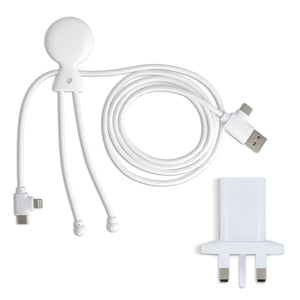 Xoopar Mr Bio Cavo di ricarica lungo + adattatore per spina UK Bianco - personalizzabile con logo