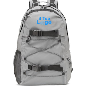 Zaino riflettente 190T con cordino sul davanti color argento - personalizzabile con logo