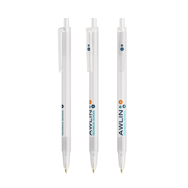 BIC® Clic Stic personalizzata — Bianco Frosted / Inchiostro Blu (esempio di personalizzazione)