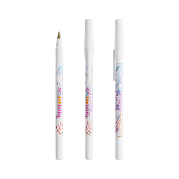 BIC® Round Stic personalizzata — Bianco / Inchiostro Blu (esempio di personalizzazione)