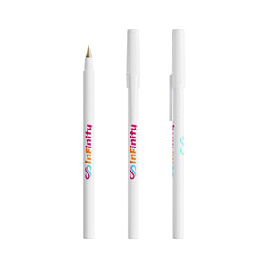 BIC® Round Stic personalizzata — Bianco / Inchiostro Blu (esempio di personalizzazione)