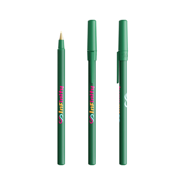 BIC® Round Stic personalizzata — Verde / Inchiostro Blu (esempio di personalizzazione)