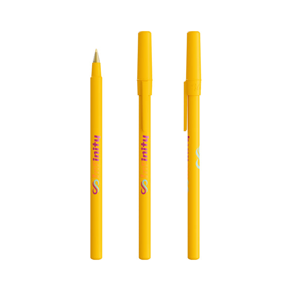BIC® Round Stic personalizzata — Giallo / Inchiostro Blu (esempio di personalizzazione)