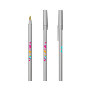 BIC® Round Stic personalizzata — Metallizzato / Inchiostro Blu (esempio di personalizzazione)