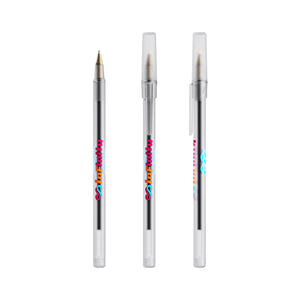 BIC® Round Stic personalizzata — Bianco Frosted / Inchiostro Blu (esempio di personalizzazione)