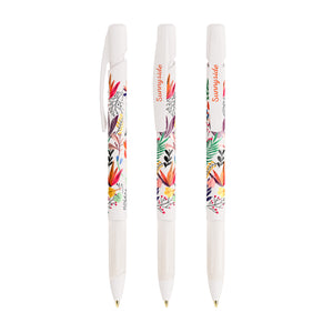BIC® Media Clic Grip personalizzata — Bianco/Bianco Frosted / Inchiostro Blu (esempio di personalizzazione)
