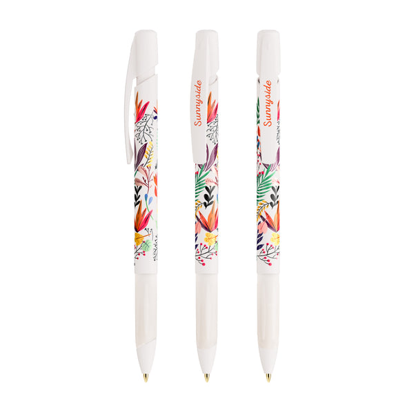 BIC® Media Clic Grip personalizzata — Bianco/Bianco Frosted / Inchiostro Blu (esempio di personalizzazione)