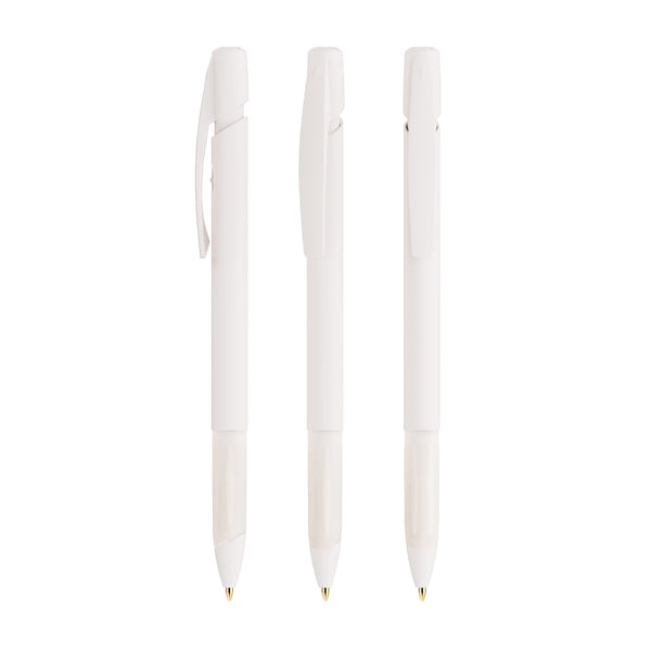 BIC® Media Clic Grip personalizzata — Bianco/Bianco Frosted / Inchiostro Blu