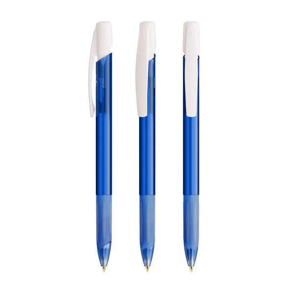 BIC® Media Clic Grip personalizzata — Blu Scuro Frosted/Bianco Frosted / Inchiostro Blu
