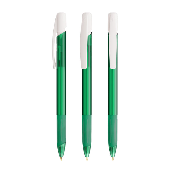 BIC® Media Clic Grip personalizzata — Verde Scuro Frosted/Bianco Frosted / Inchiostro Blu