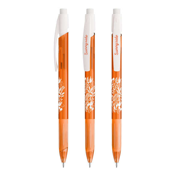 BIC® Media Clic Grip portamine personalizzato — Arancio Frosted/Bianco Frosted / Grafite (esempio di personalizzazione)