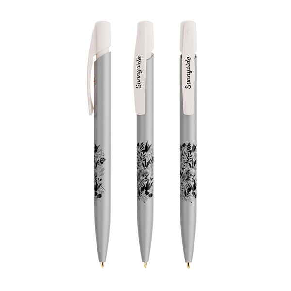 BIC® Media Clic Glacé personalizzata — Glacé d'argento / Inchiostro Blu (esempio di personalizzazione)