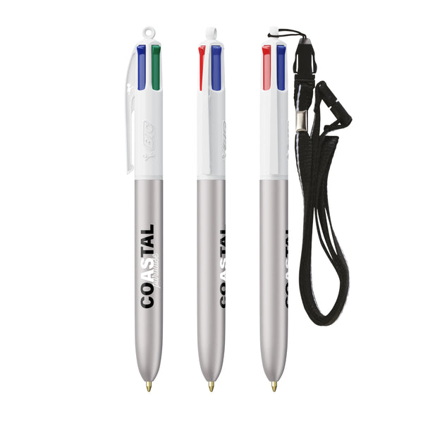 BIC® 4 Colours® Glacé con laccetto personalizzata — Glacé d'argento - bianco (esempio di personalizzazione)