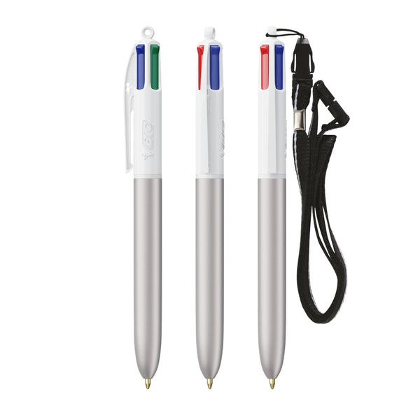 BIC® 4 Colours® Glacé con laccetto personalizzata — Glacé d'argento - bianco